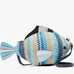 Kate Spade What A Catch 3D Fish Crossbody Straw Fish Bag NWT. RARE